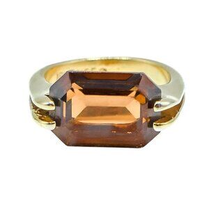 Vintage CINER 18K Gold Filled Ring With Faceted Cognac Glass Size 6